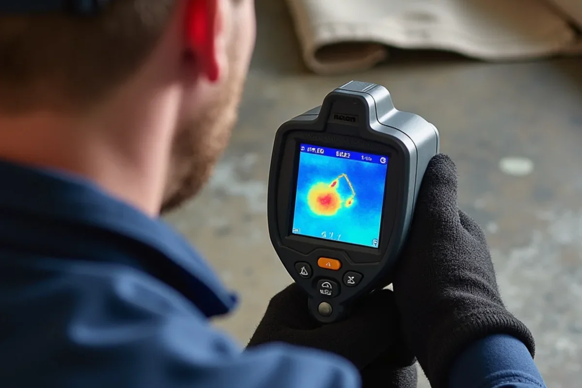 Thermal camera scan detecting hidden moisture and water spread during hurricane damage checklist florida