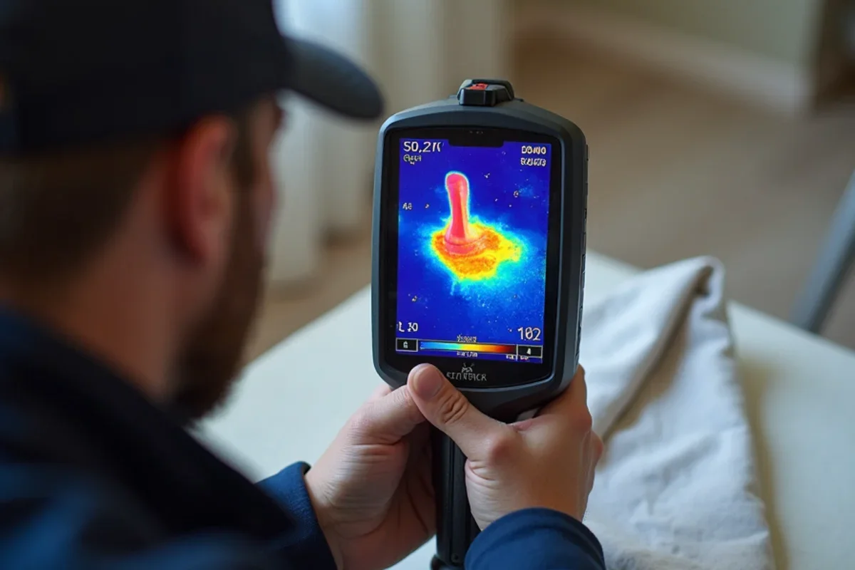 Thermal camera scan detecting hidden moisture and water spread during condo water leak from above who pays florida