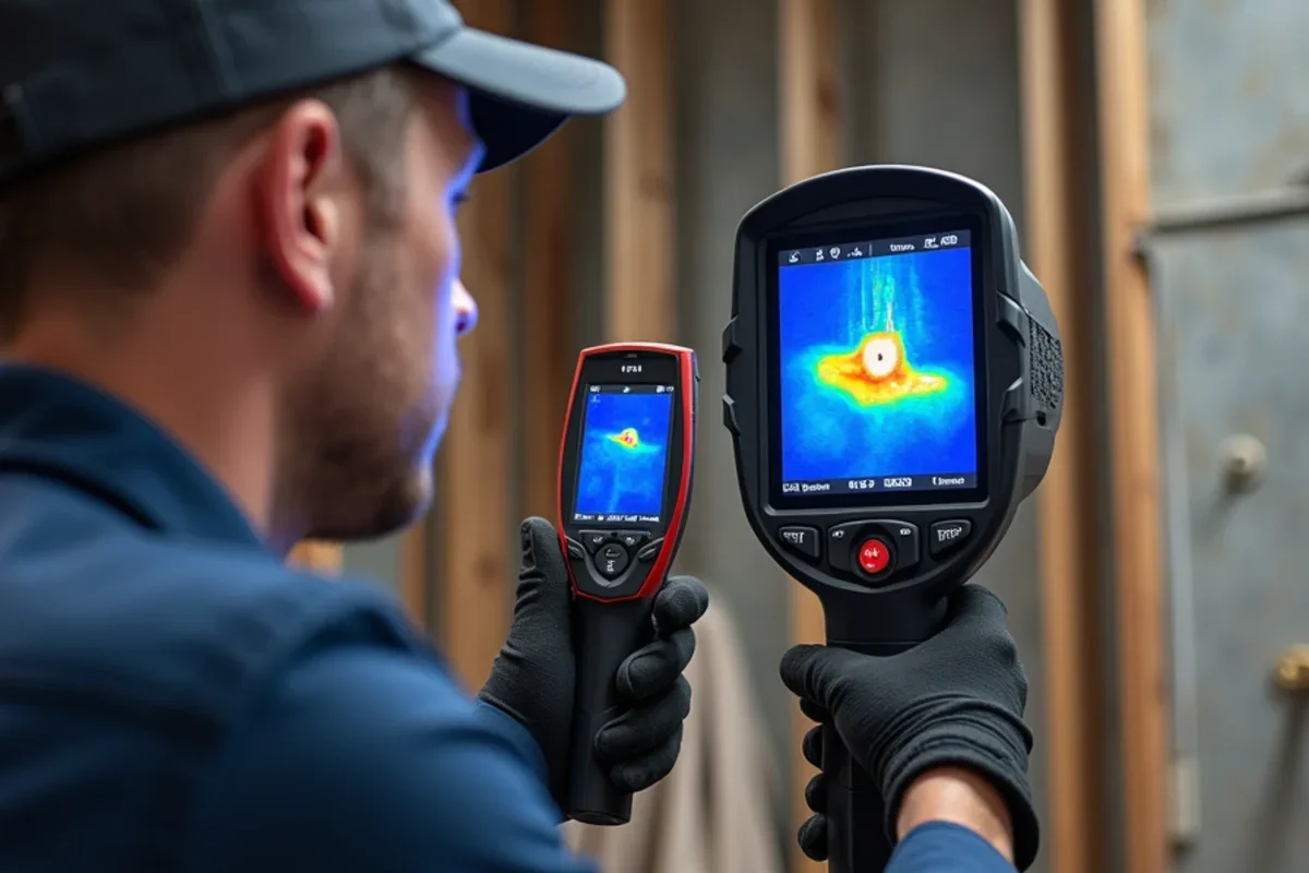 Thermal camera scan detecting hidden moisture and water spread during flood insurance vs homeowners florida
