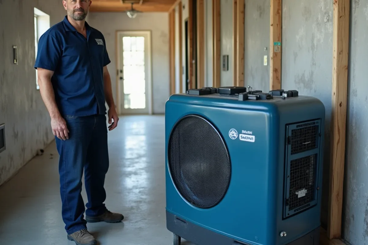 Commercial low grain refrigerant dehumidifier running to manage how long to dry out house after water damage