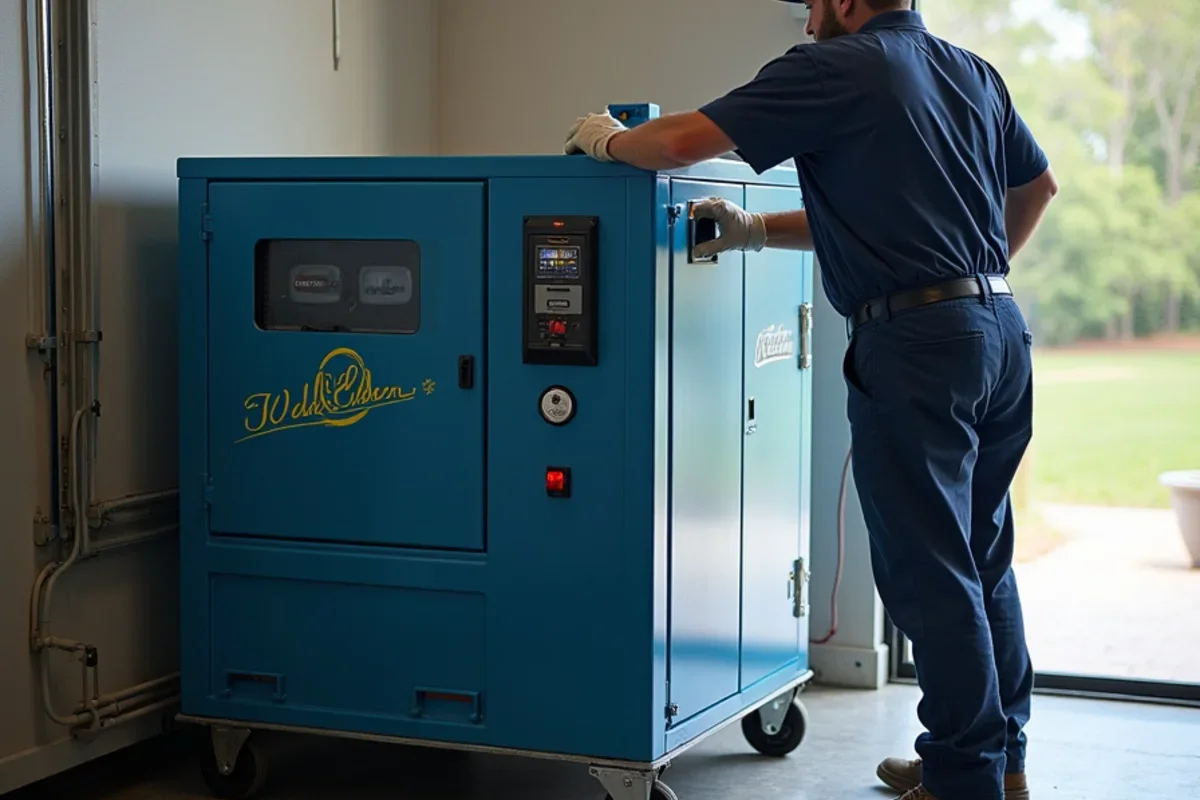 Commercial low grain refrigerant dehumidifier running to manage lakefront home water damage