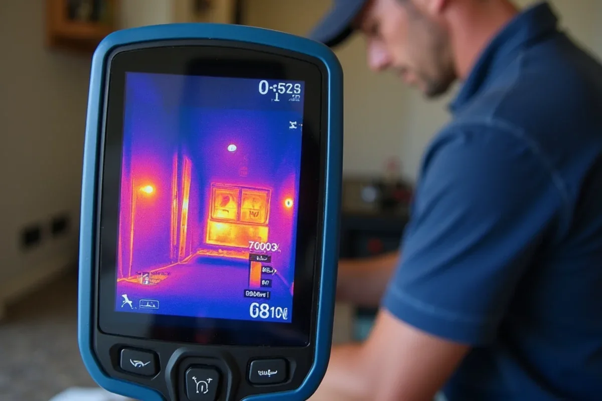 Thermal camera scan detecting hidden moisture and water spread during orlando rainy season water damage