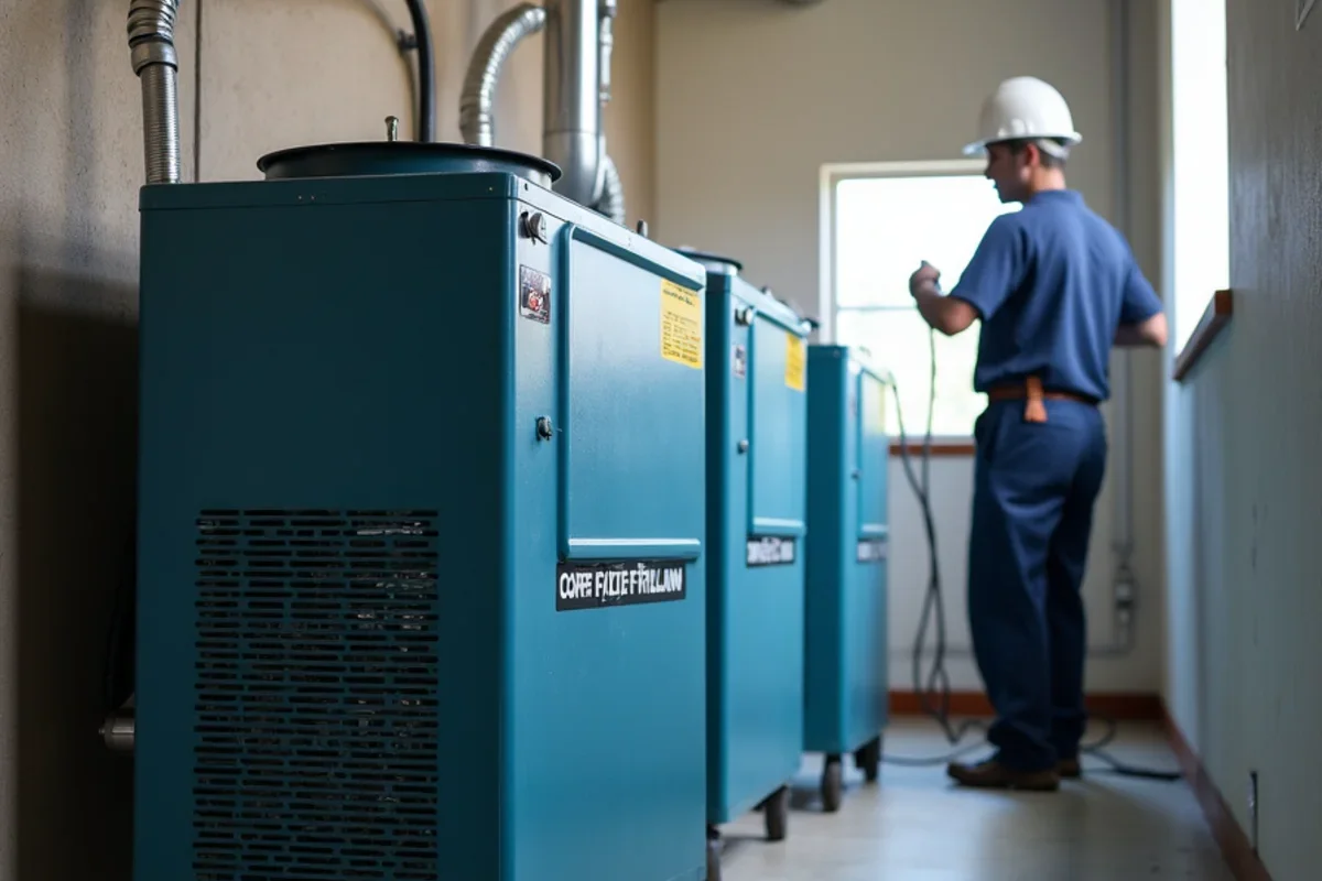 Commercial low grain refrigerant dehumidifier running to manage water damage restoration cost orlando
