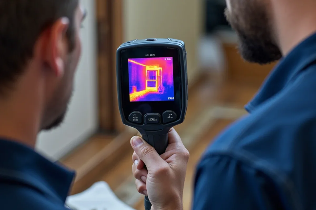 Thermal camera scan detecting hidden moisture and water spread during water mitigation vs restoration