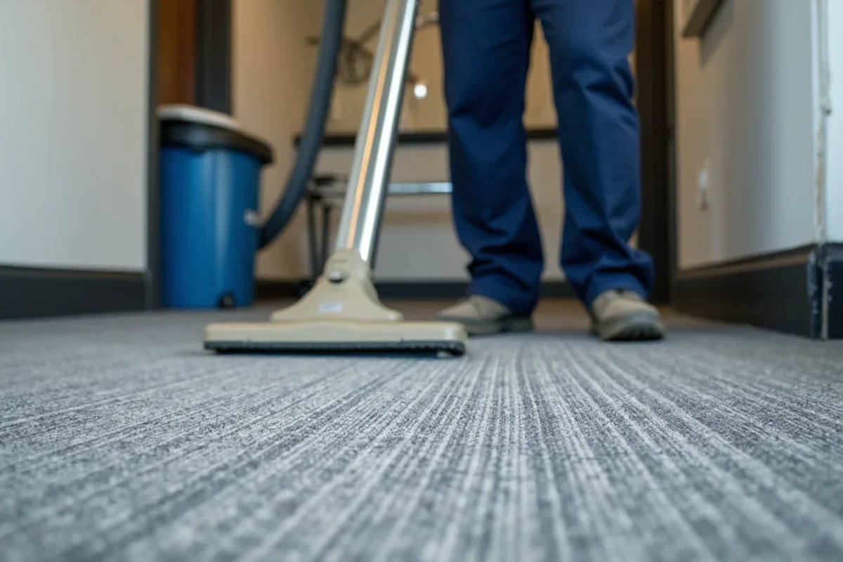 Industrial extraction of flooded glued commercial carpet tiles in office suite