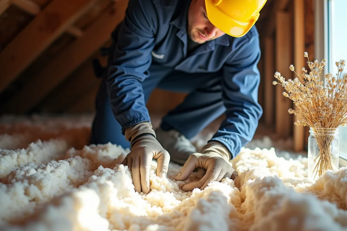 Removing soggy blown in insulation from attic joist bays after roof leak