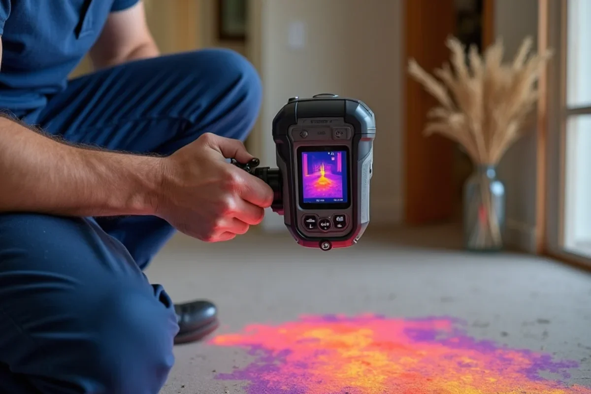Infrared thermal imaging camera tracing water migration under flooring in Azalea Park