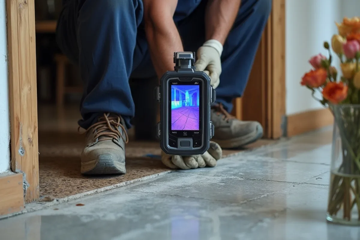 Infrared thermal imaging camera tracing water migration under flooring in Celebration