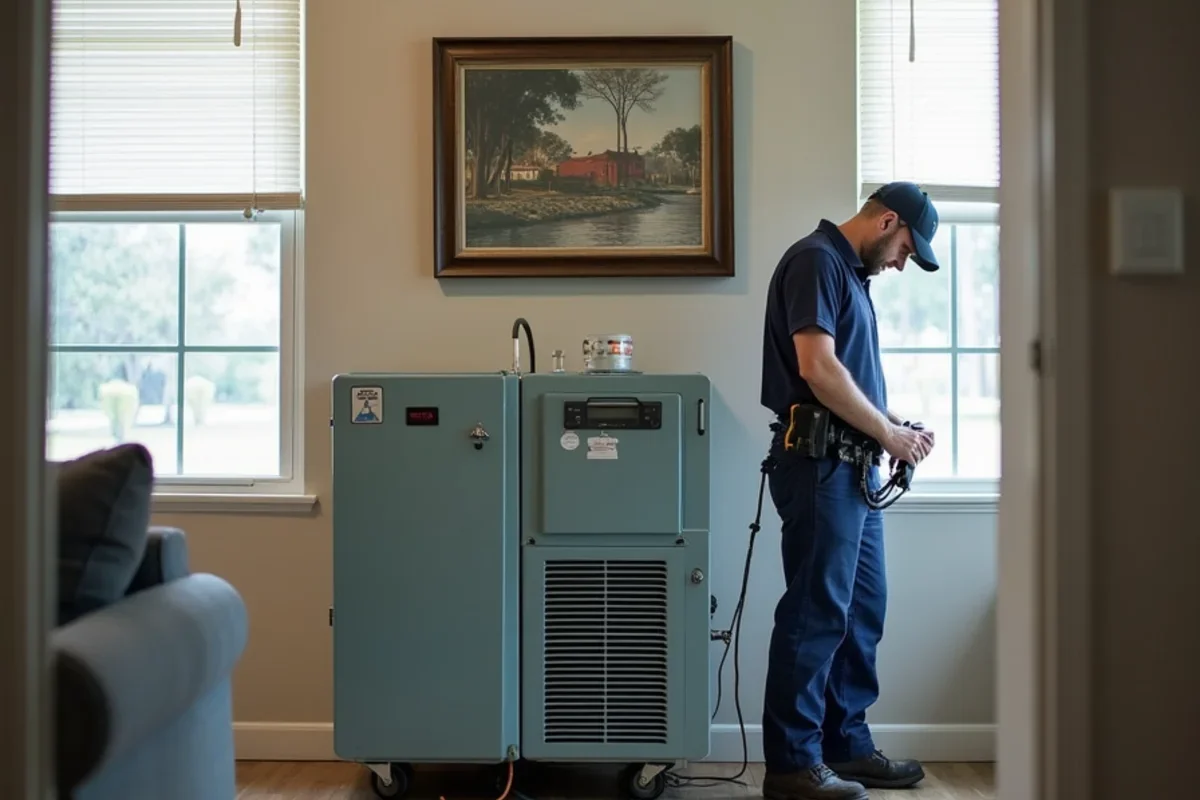 Industrial low grain refrigerant dehumidifiers operating inside Doctor Phillips living room