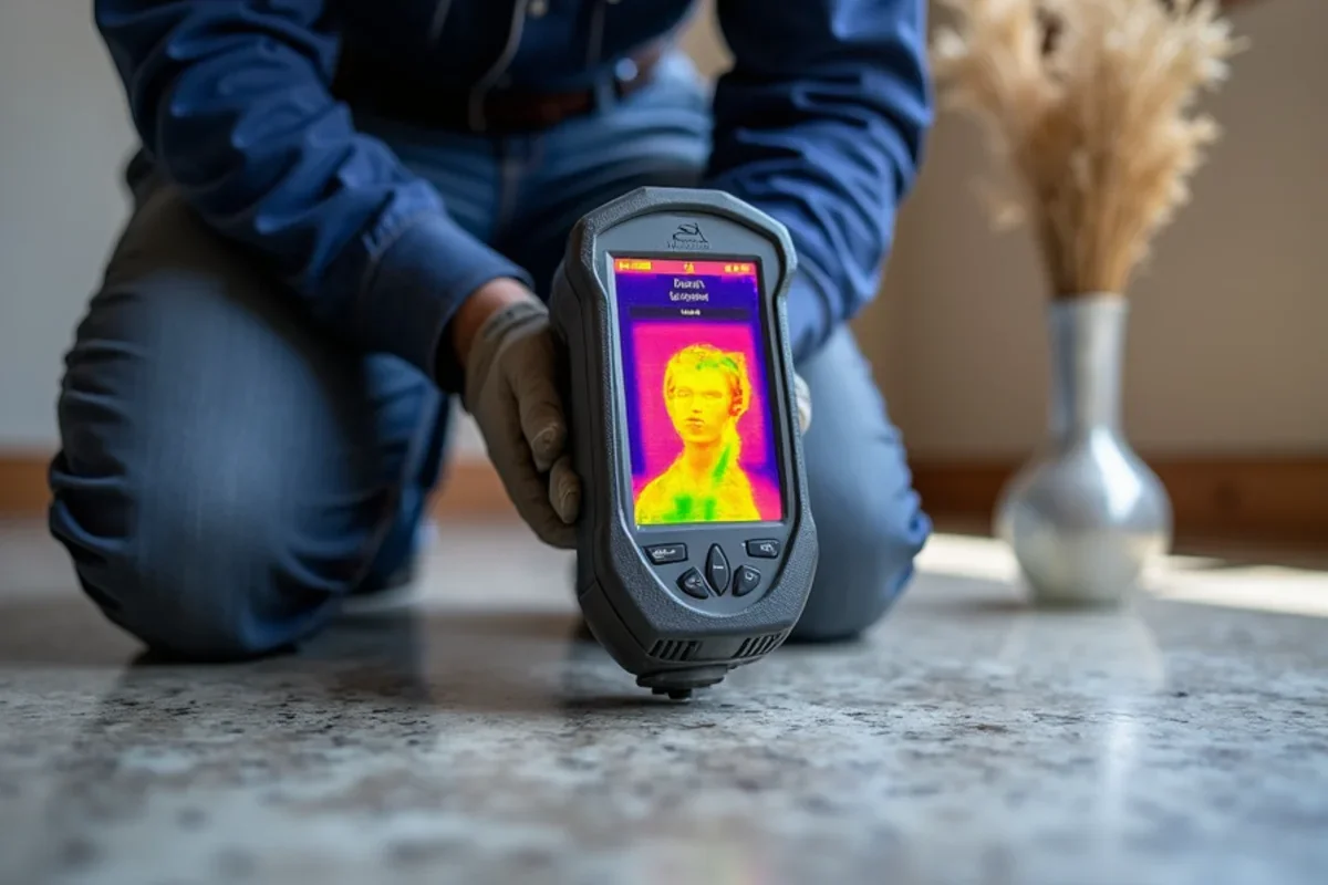 Infrared thermal imaging camera tracing water migration under flooring in Edgewood