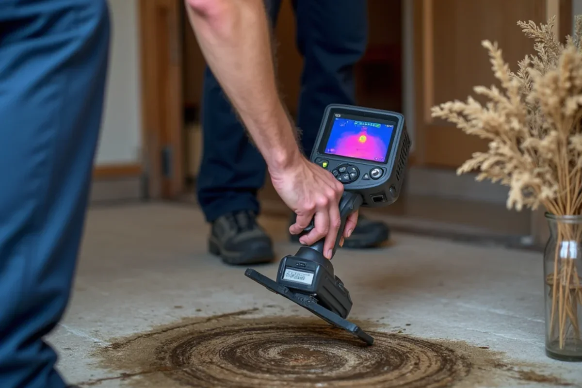 Infrared thermal imaging camera tracing water migration under flooring in Hunters Creek