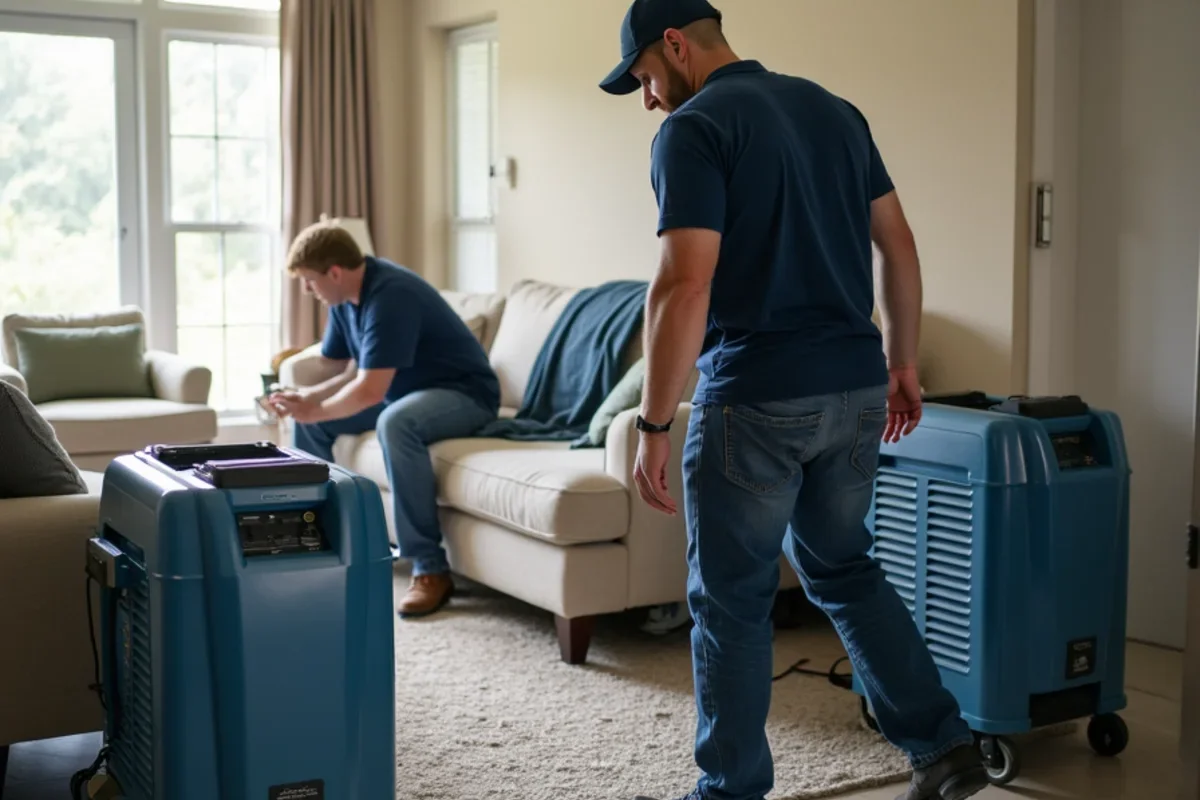 Industrial low grain refrigerant dehumidifiers operating inside Kissimmee living room