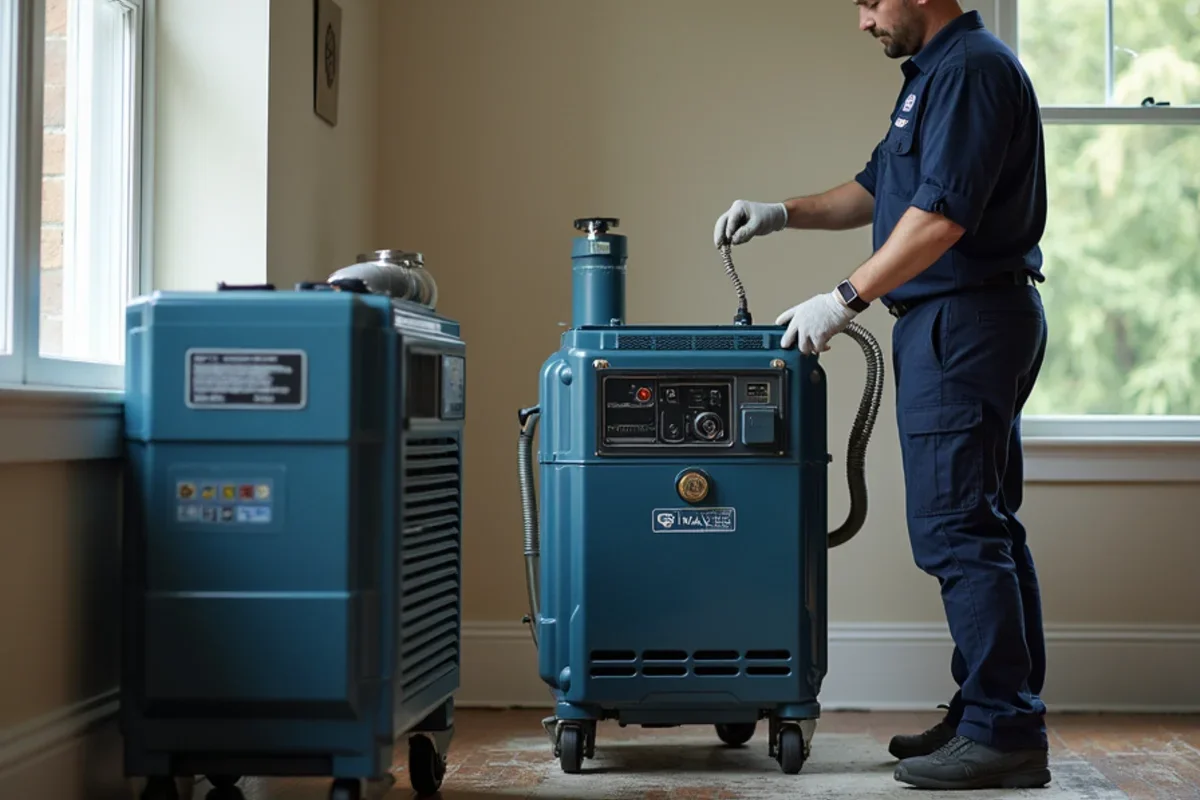 Industrial low grain refrigerant dehumidifiers operating inside Longwood living room
