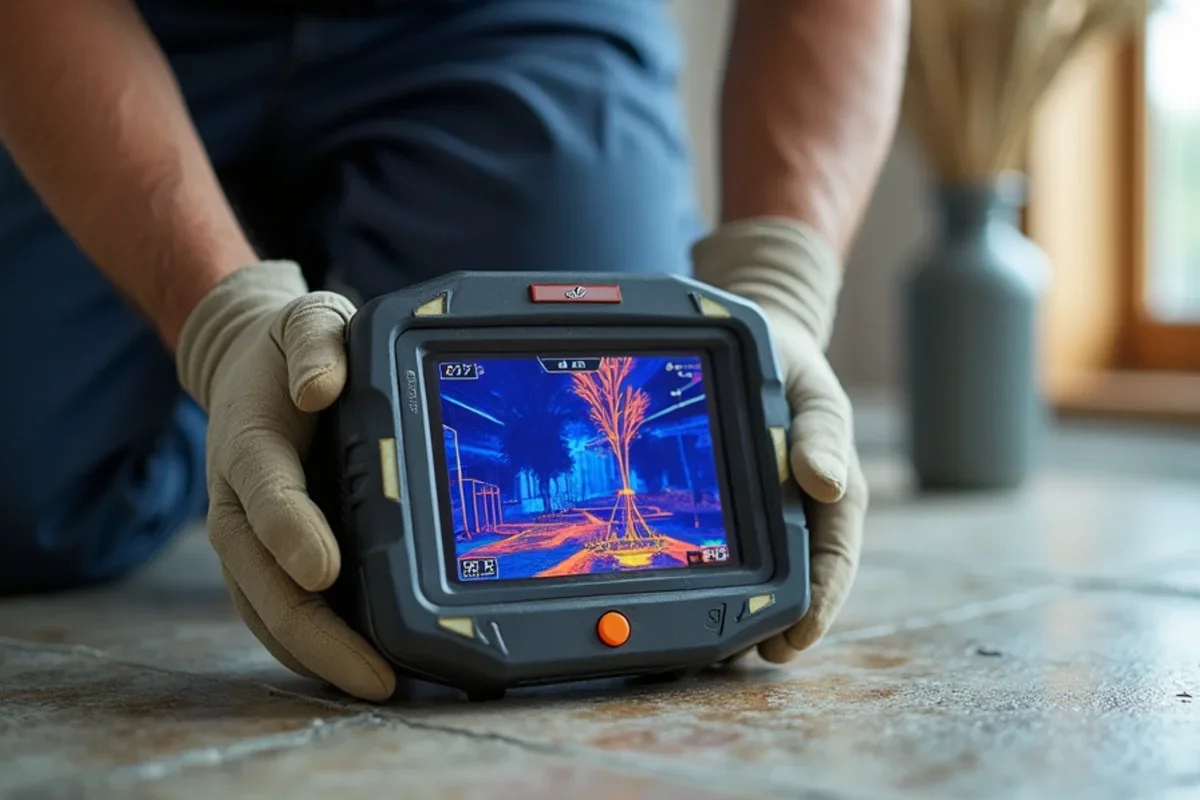 Infrared thermal imaging camera tracing water migration under flooring in Longwood