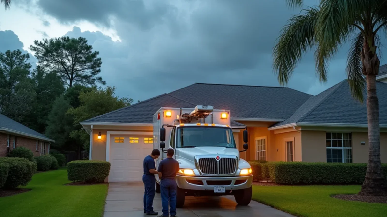 Emergency water damage restoration and structural drying technician working in a Longwood FL home