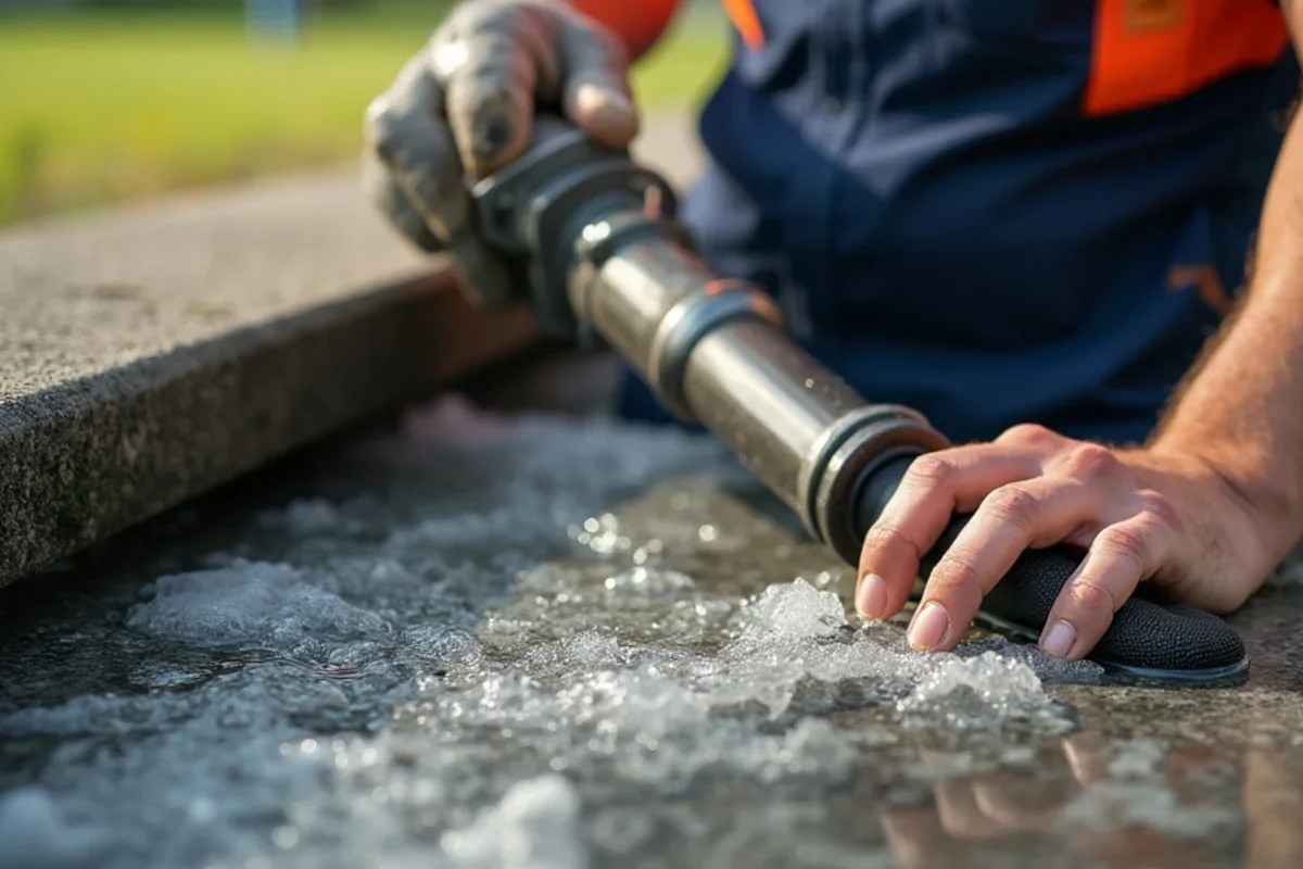 High-gallon vacuum extraction wand recovering standing water from burst plumbing pipe in Meadow Woods