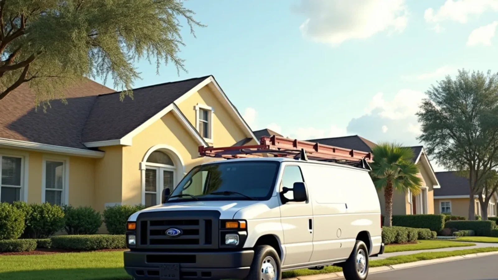 Emergency water damage restoration and structural drying technician working in a Meadow Woods FL home