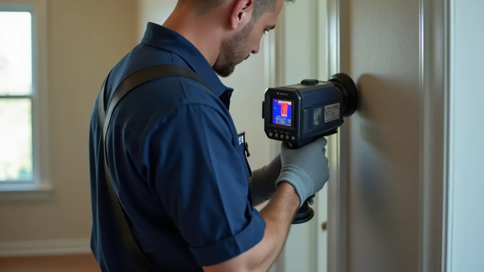 Emergency water damage restoration and structural drying technician working in a Oak Ridge FL home