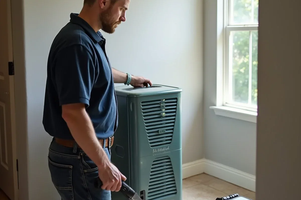Industrial low grain refrigerant dehumidifiers operating inside Ocoee living room