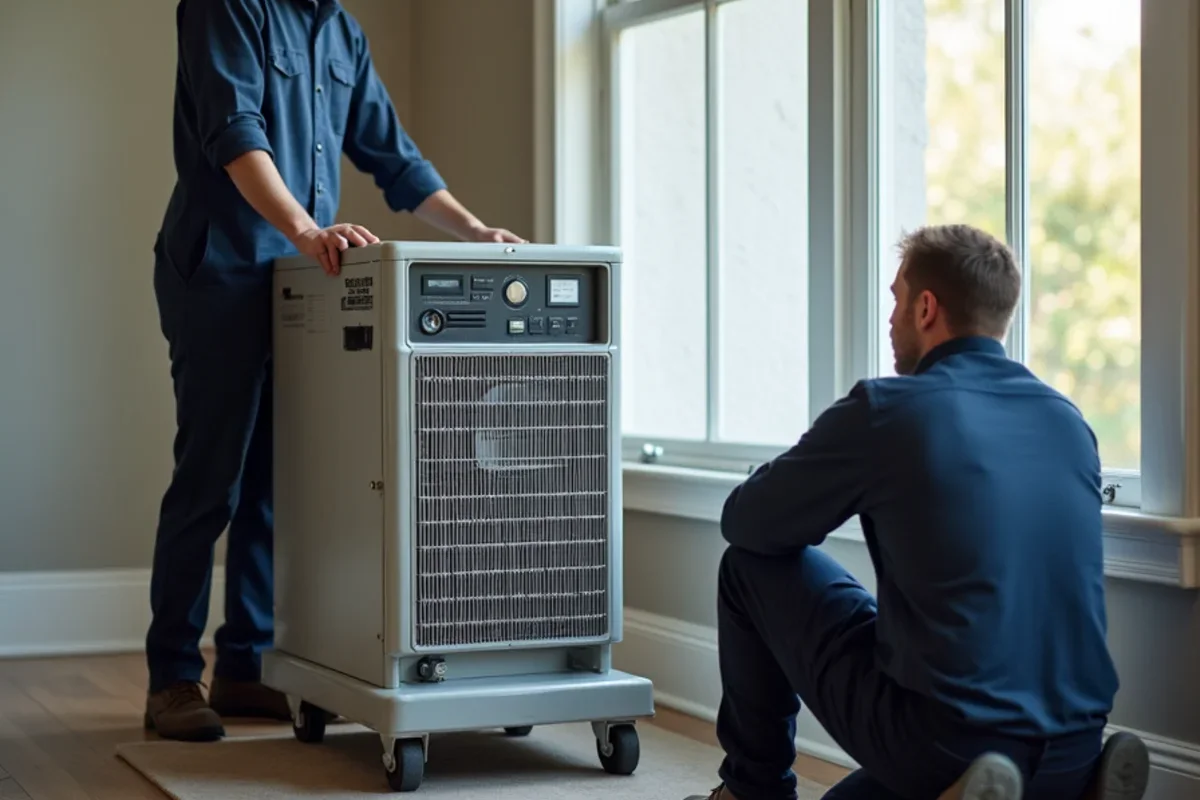 Industrial low grain refrigerant dehumidifiers operating inside Oviedo living room