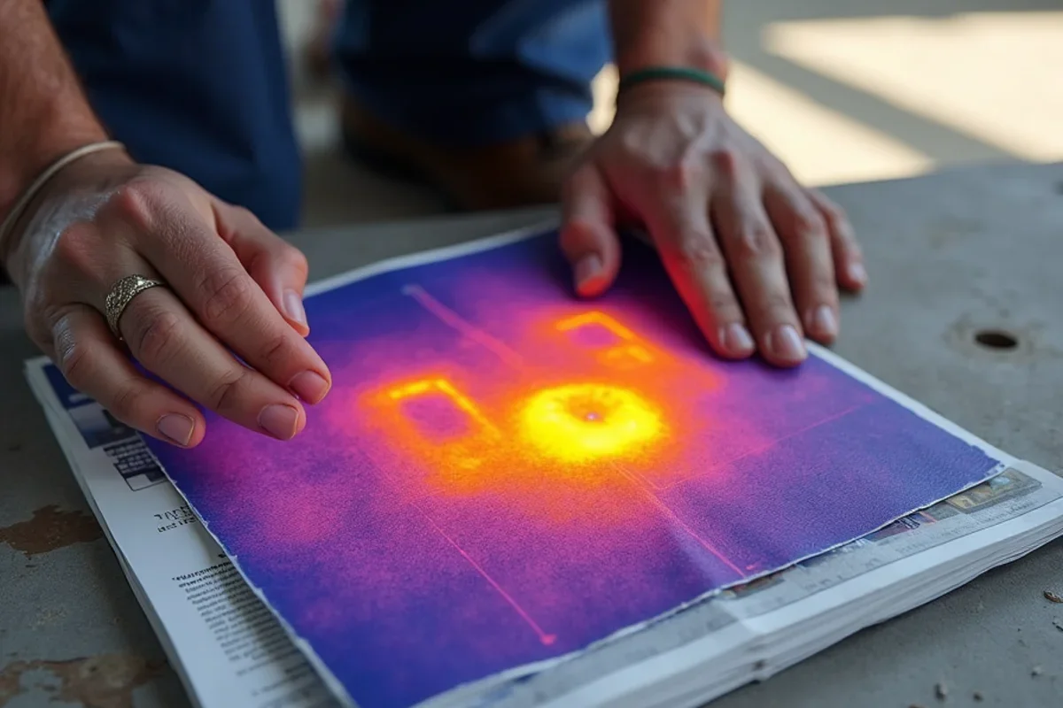 Infrared thermography scan isolating radiant heat footprint of active slab leak in Pine Castle