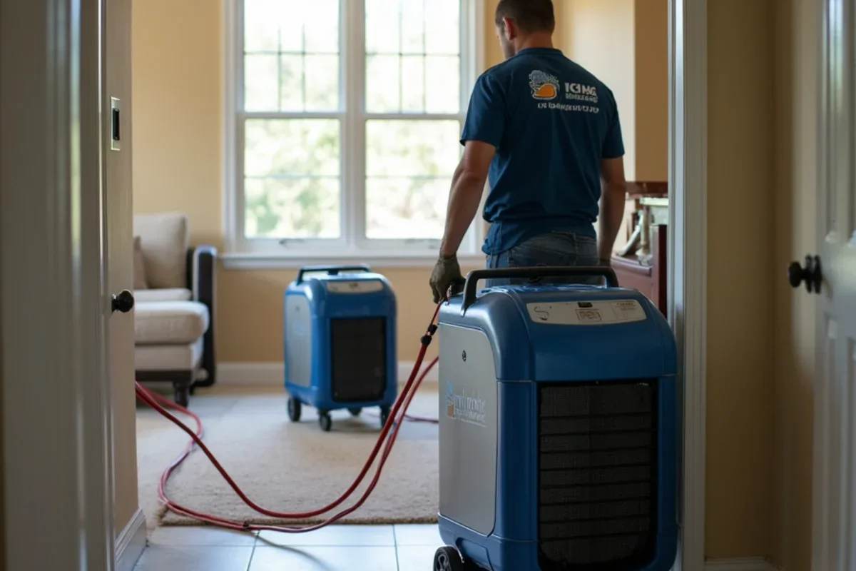 Industrial low grain refrigerant dehumidifiers operating inside Pine Hills living room