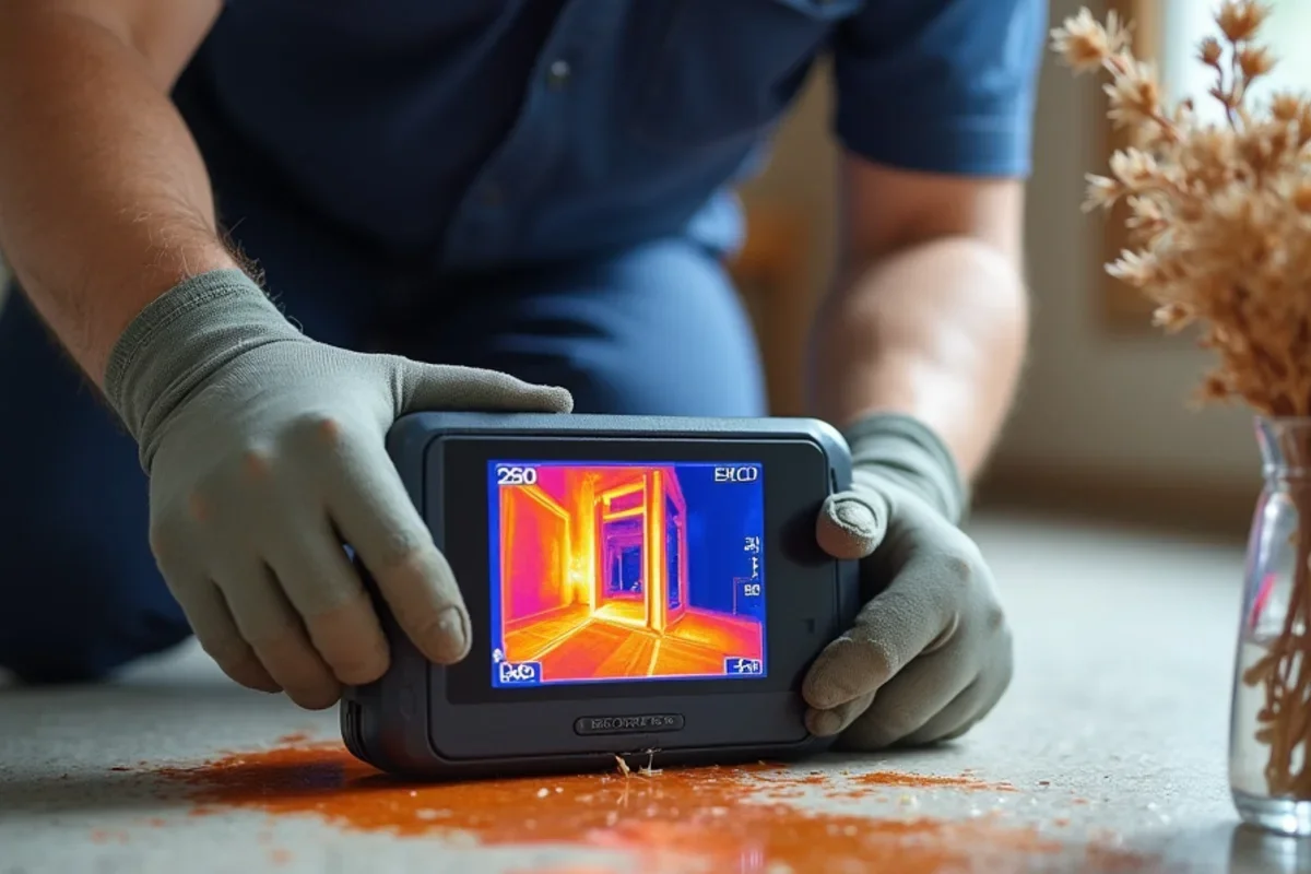 Infrared thermal imaging camera tracing water migration under flooring in Poinciana