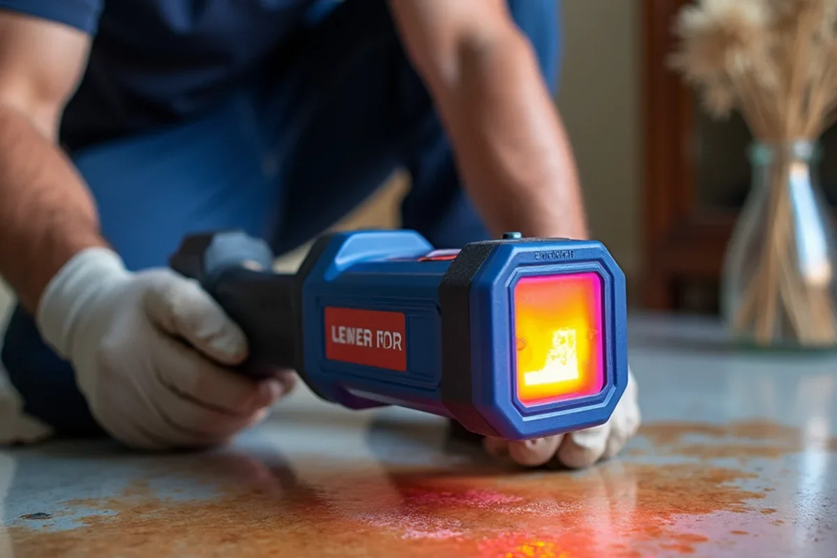 Infrared thermal imaging camera tracing water migration under flooring in St. Cloud