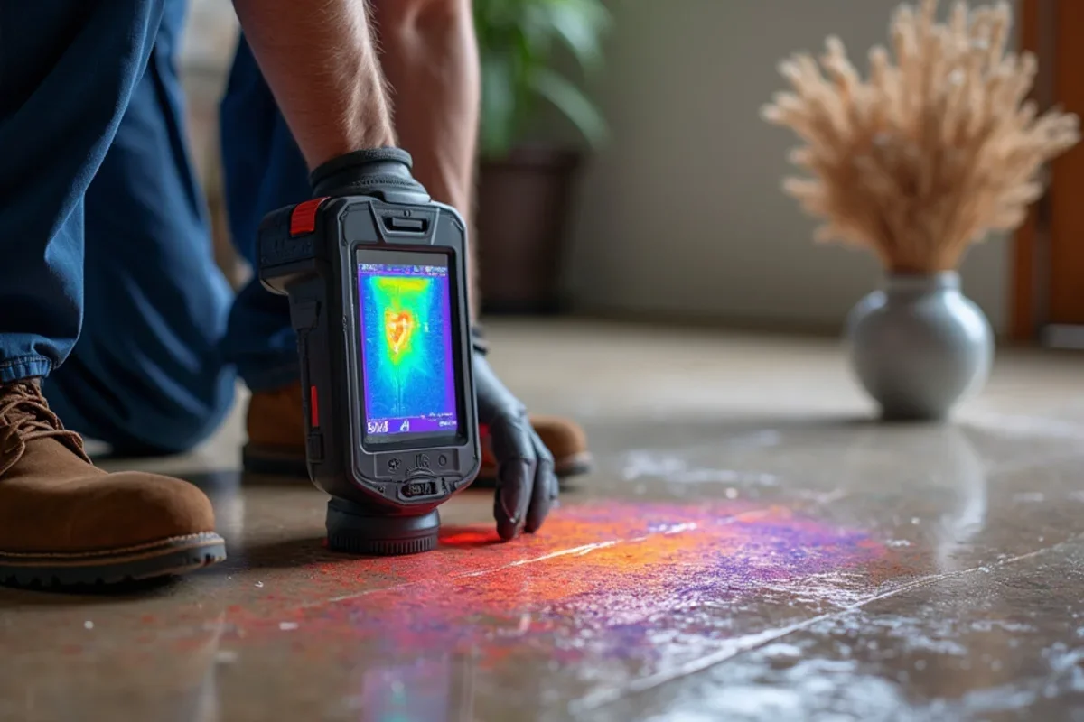 Infrared thermal imaging camera tracing water migration under flooring in Union Park