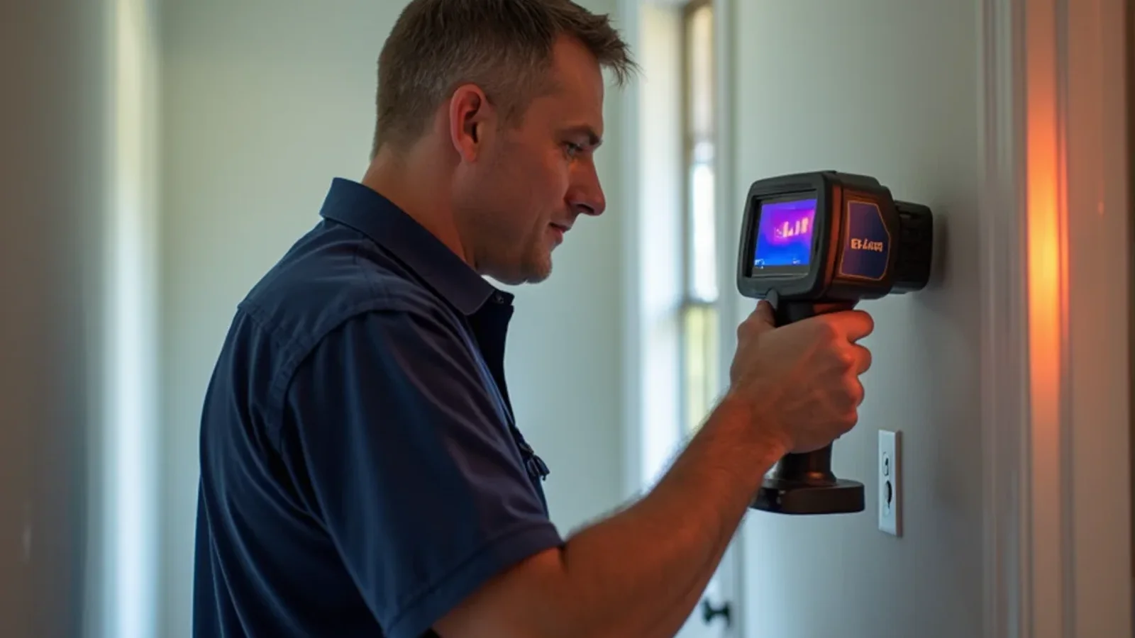 Emergency water damage restoration and structural drying technician working in a University (UCF area) FL home