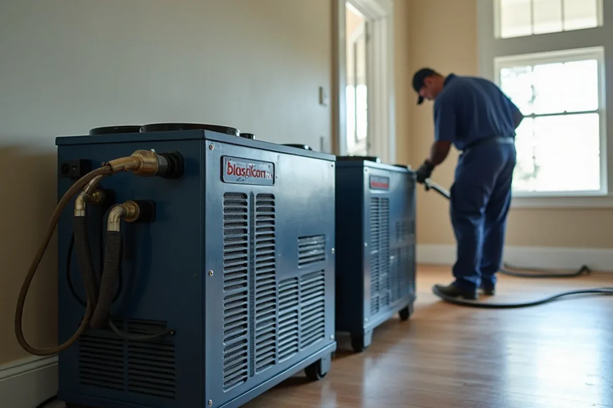 Industrial low grain refrigerant dehumidifiers operating inside Williamsburg living room