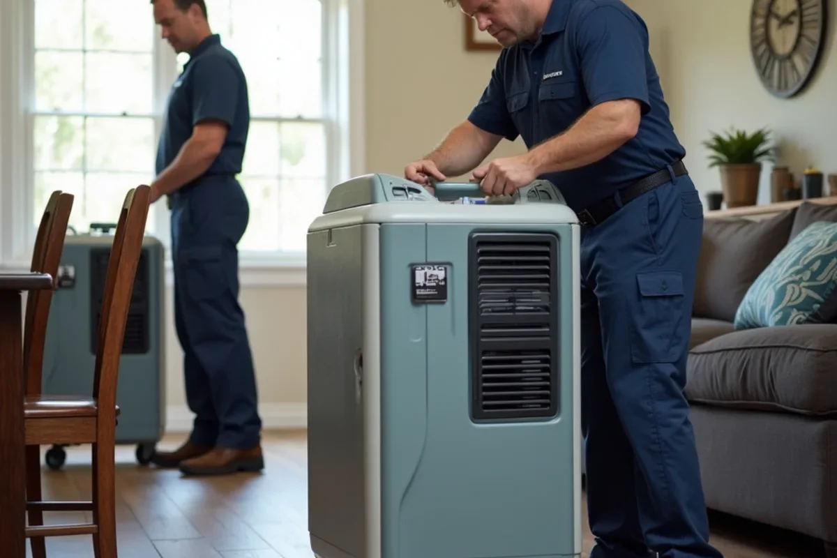 Industrial low grain refrigerant dehumidifiers operating inside Winter Garden living room