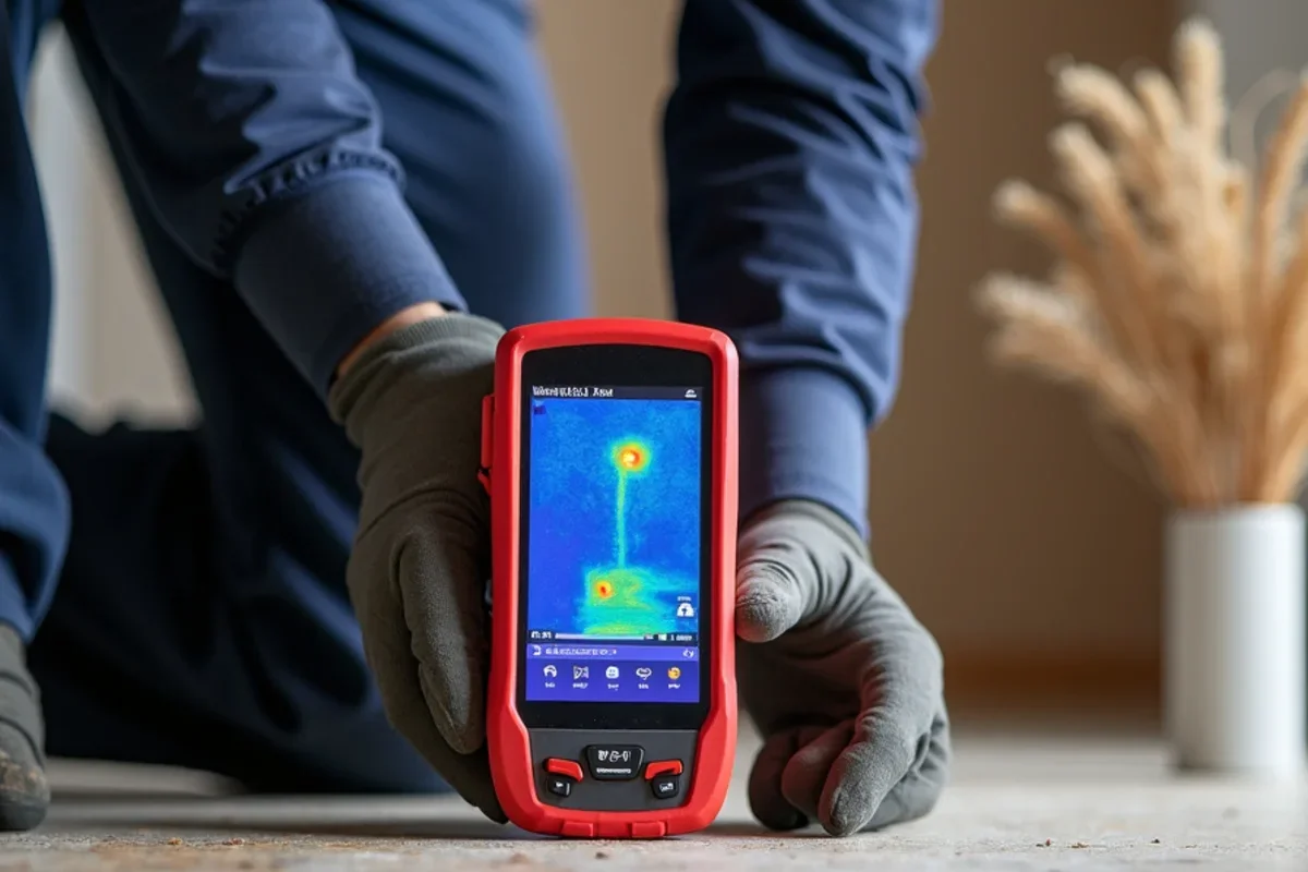 Infrared thermal imaging camera tracing water migration under flooring in Winter Park