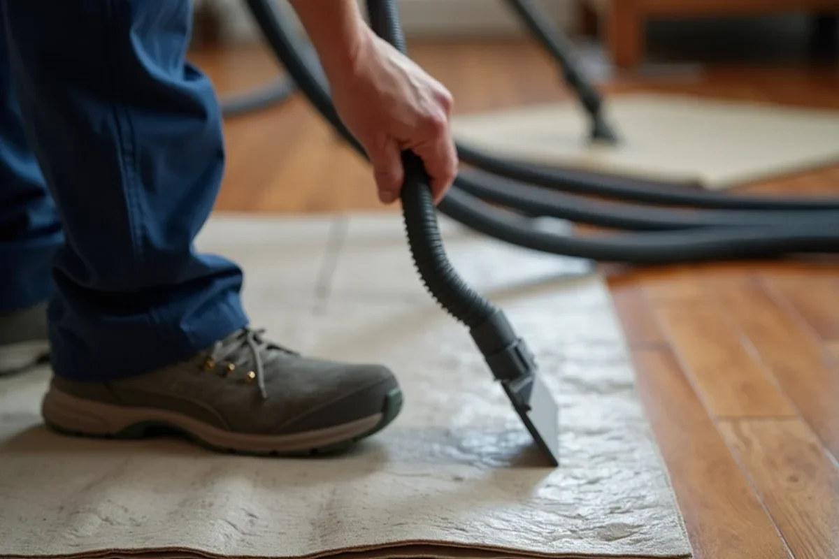 Specialized hardwood floor vacuum drying mat extraction setup in historic Winter Park home