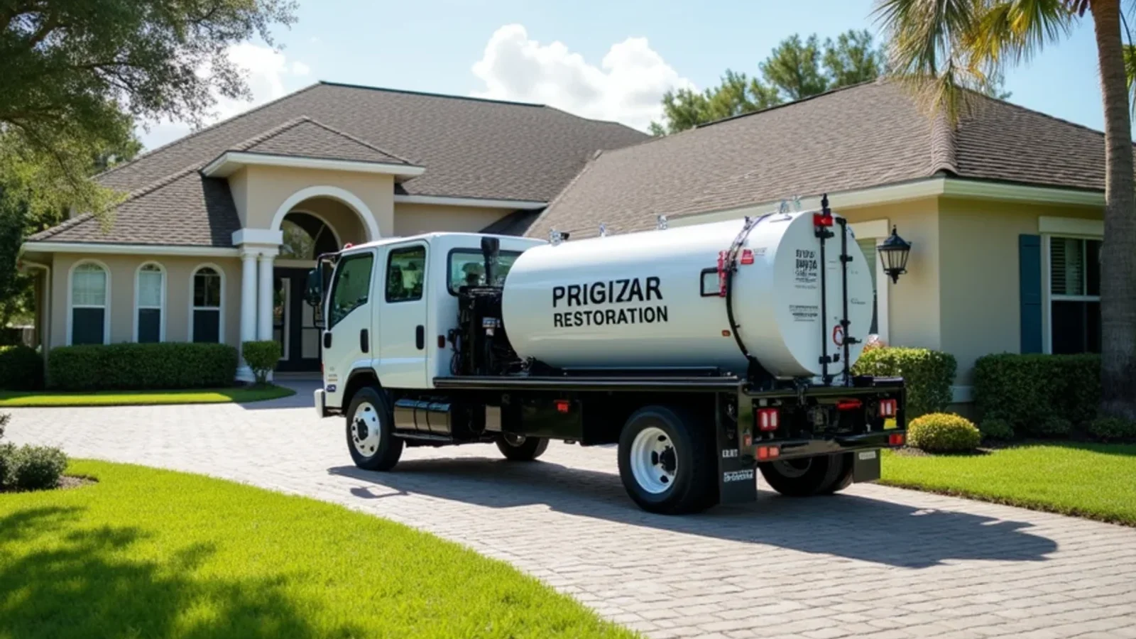 Emergency water damage restoration and structural drying technician working in a Winter Springs FL home