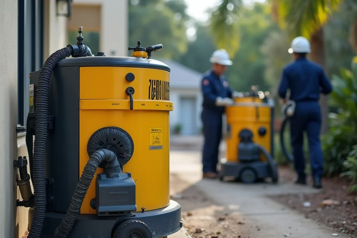 Negative air scrubber venting hazardous sewer gases outside residence