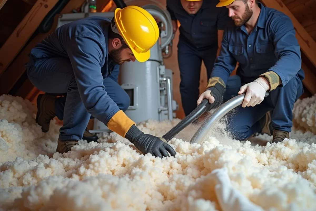 Vacuuming saturated blown in attic insulation following storm roof breach