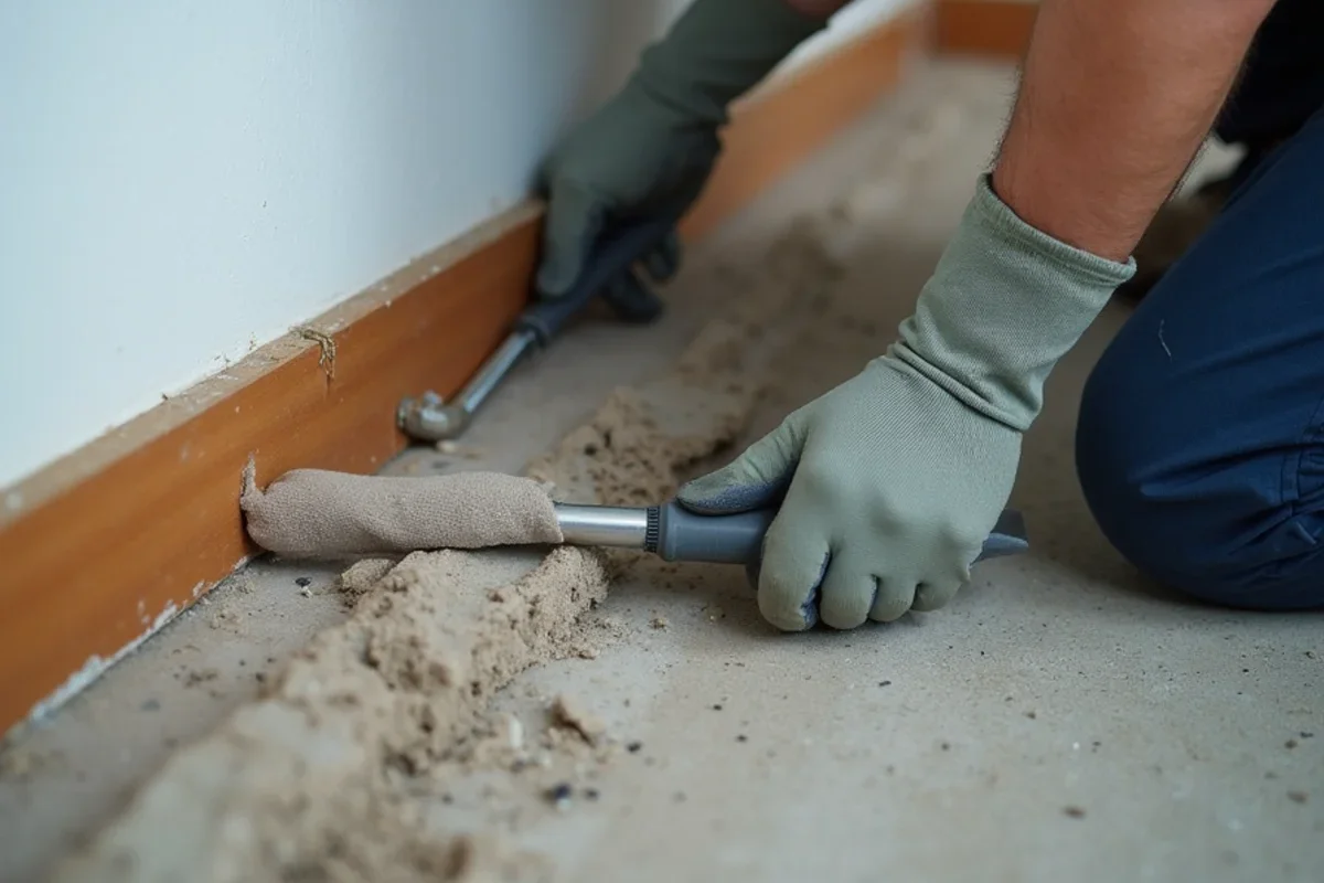 Wall cavity drying injector tubes circulating dry air behind baseboards