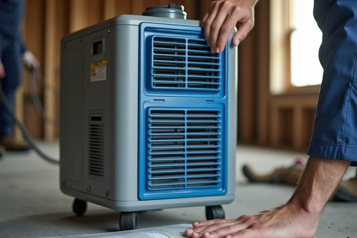 Commercial LGR dehumidifier draining continuous moisture condensation