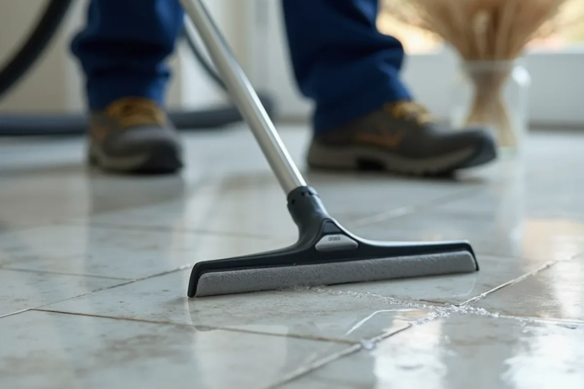 Restoration wand extracting water from wet tile and grout flooring