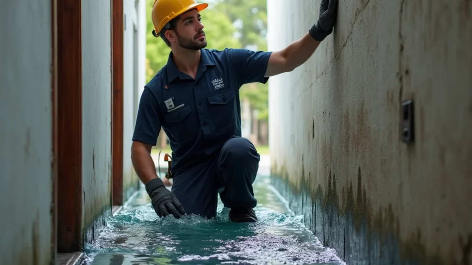 Industrial truck mounted water extraction hose operating on flooded Orlando flooring